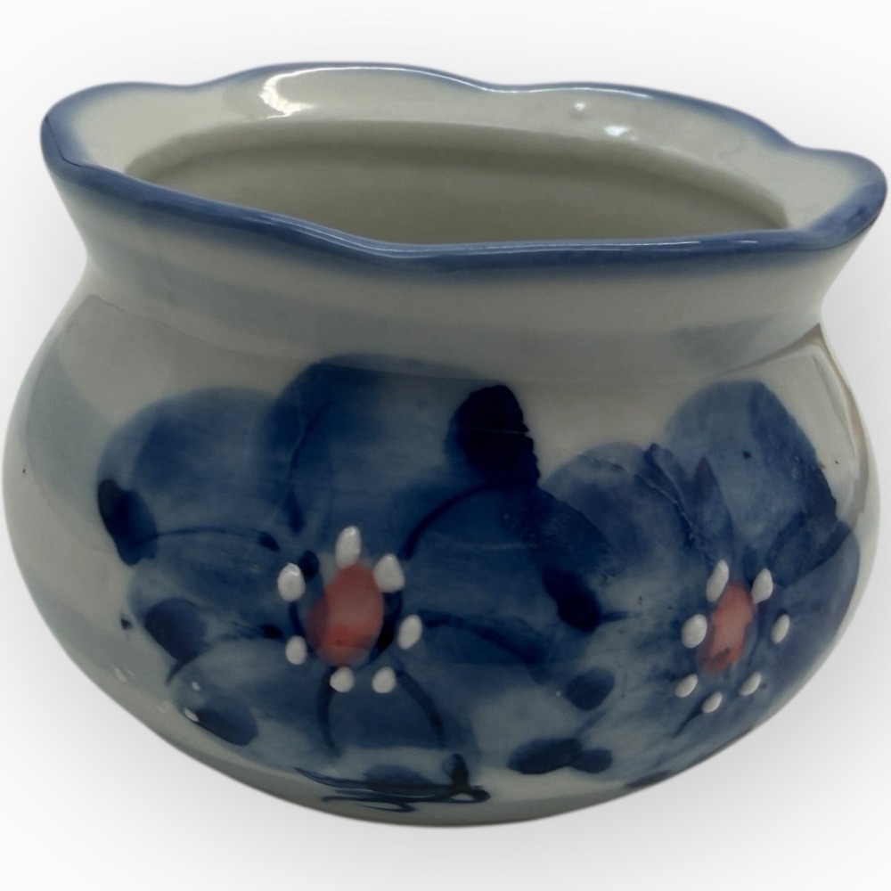 VTG Ben Rickert Sm Jar Trinket Box Sauce Dish‎ Blue Blossom in Relief Japan